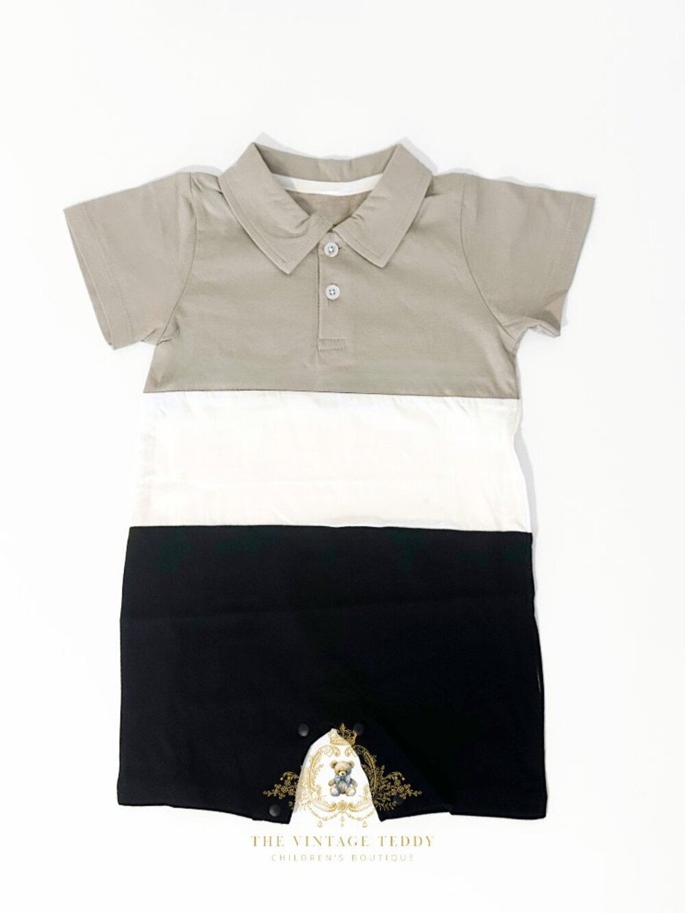 NWT Cute Baby & Toddler Boys One-piece Romper Short Sleeves & Shorts Tan 9-12M - Picture 2 of 3